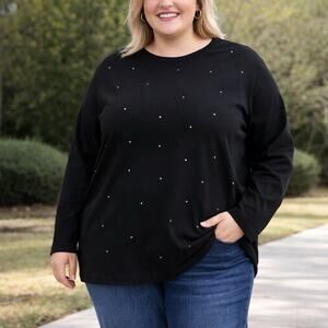 Quacker Factory 3X Black Studded Top Long Sleeve Plus Size Nightlife Glam